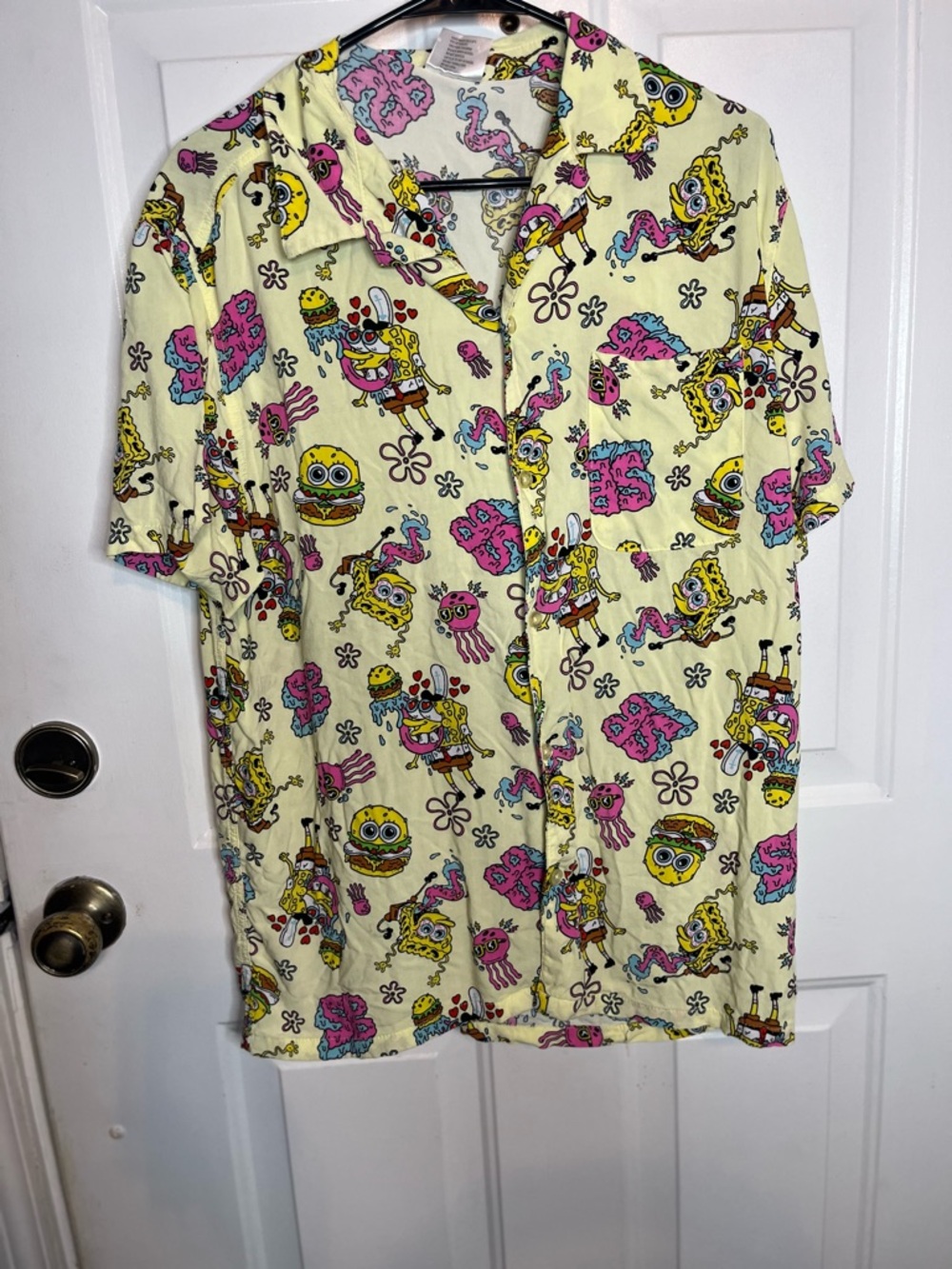SpongeBob Print Short-Sleeve Camp Shirt - Yellow
